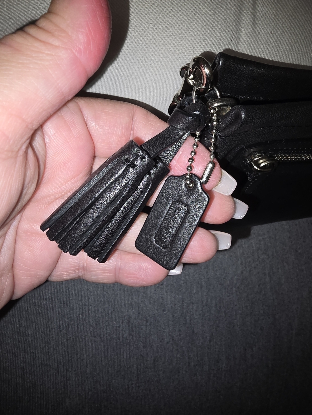 Coach Black Leather Wristlet with Silver Zip and Strap - Picture 3 of 8